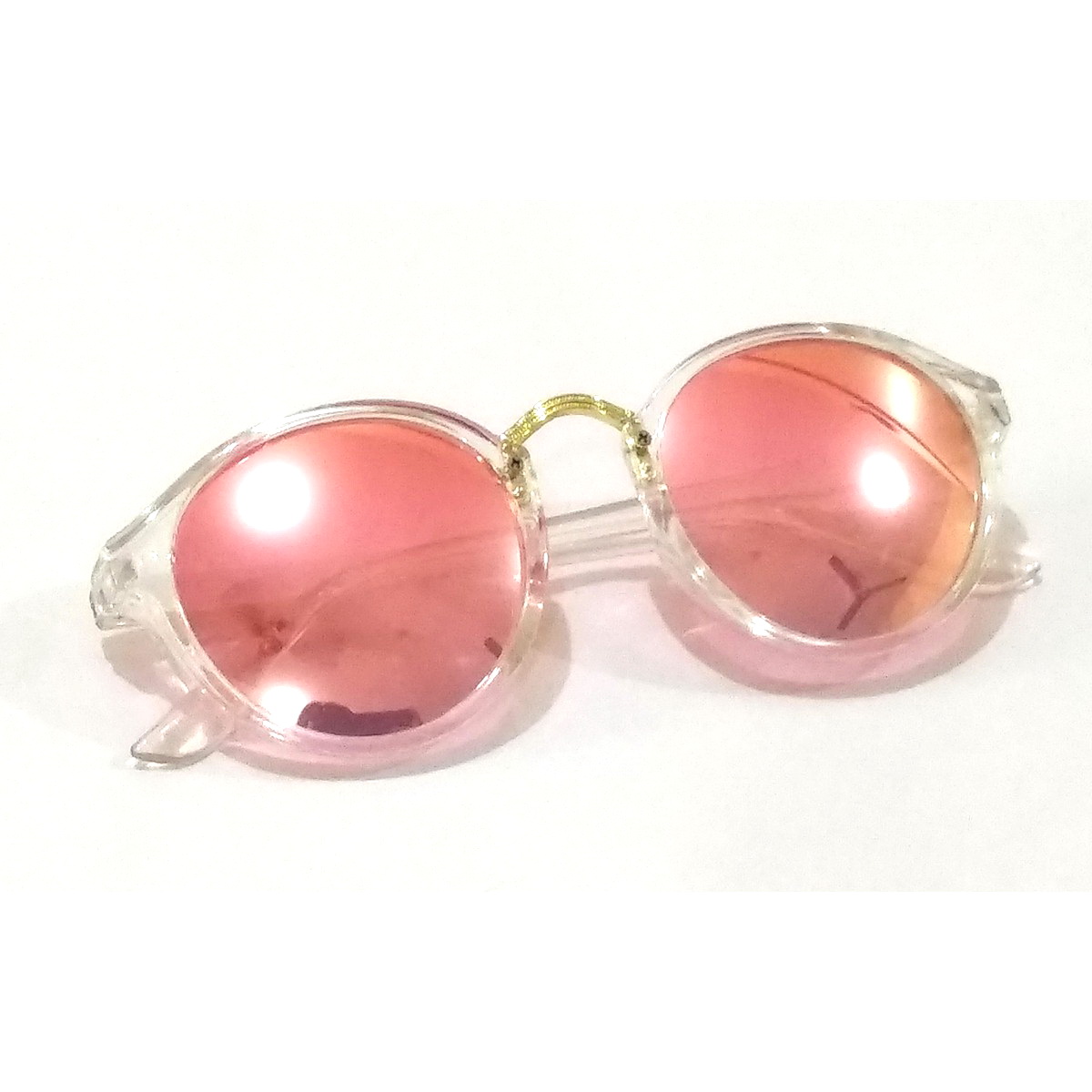 Pink Mirror Round Sunglasses Transparent Frame