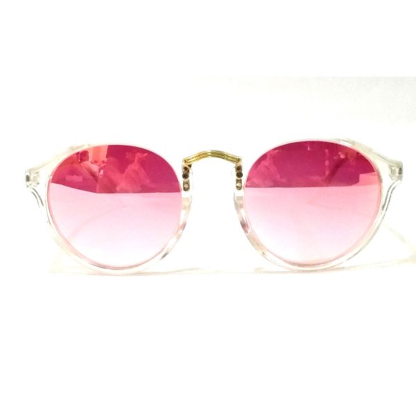 Pink Mirror Round Sunglasses Transparent Frame